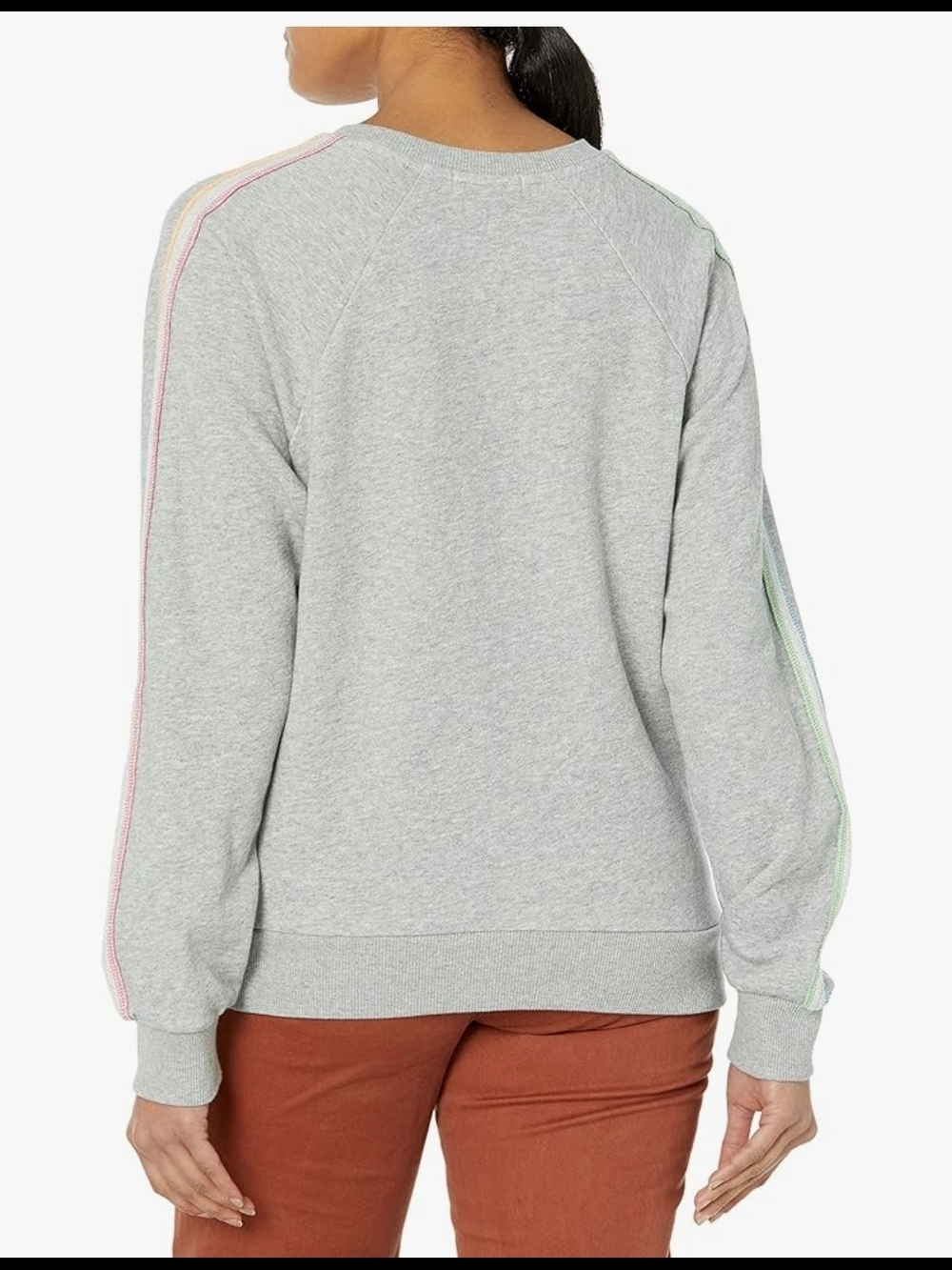 PJ Salvage Light Gray Sweatshirt with Pastel Sleeve Stripes - Picture 2 of 8